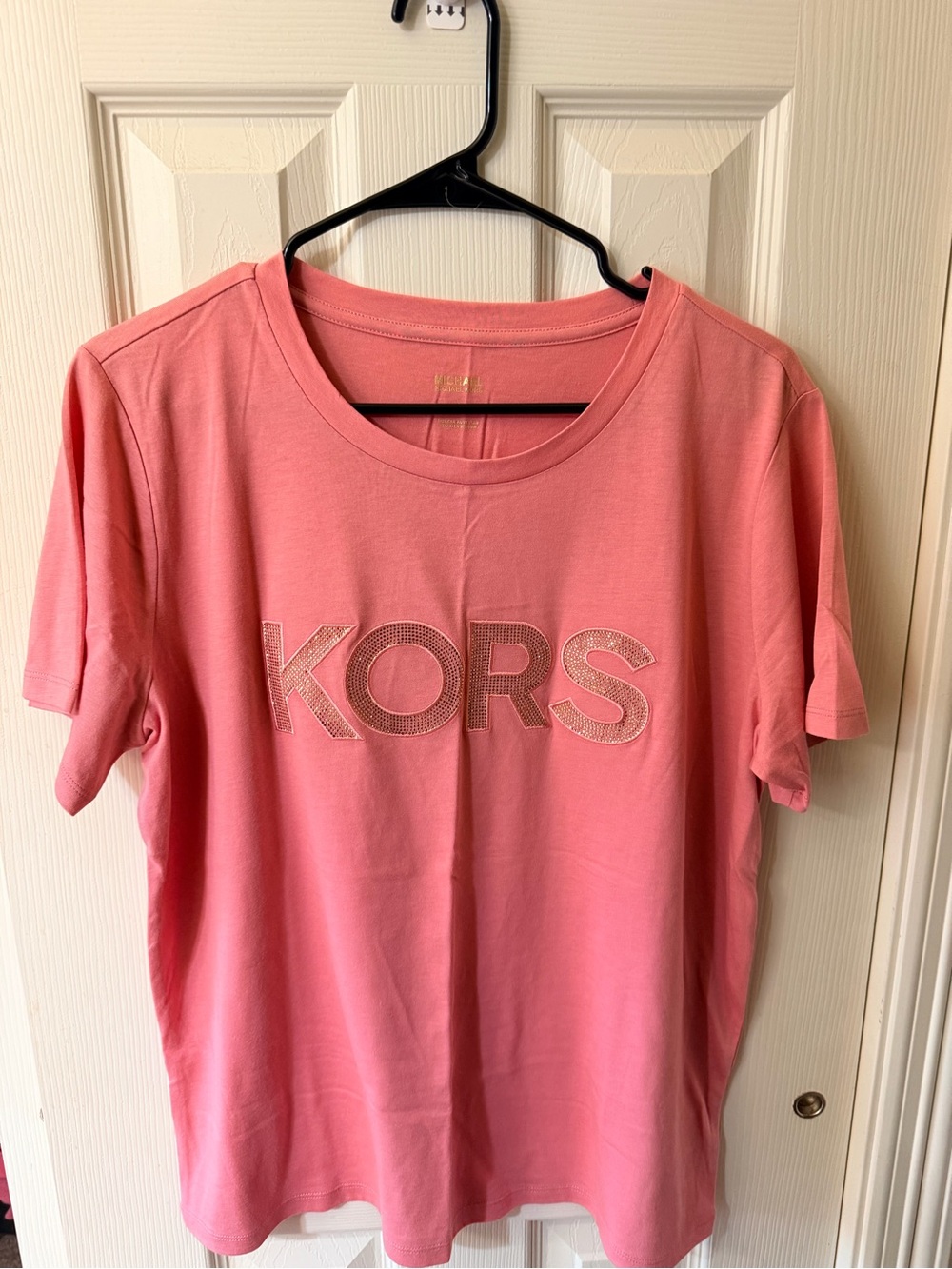 KORS Michael Kors Pink Sequin Logo Short Sleeve Tee
